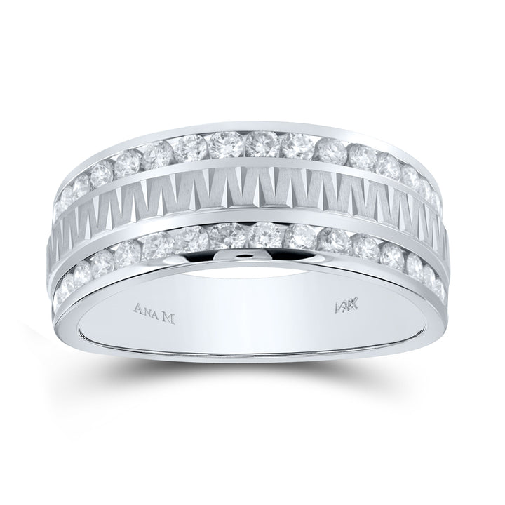 14kt White Gold Mens Round Channel-set Diamond Grecco Textured Double Row Wedding Band Ring 1.00 Cttw 10 Daisy Joyeria