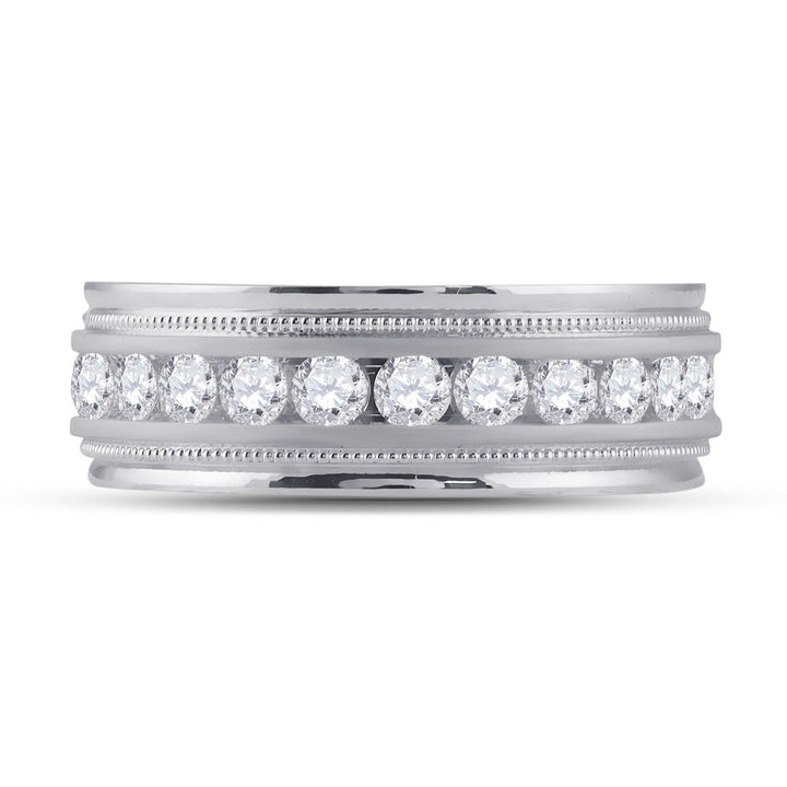 10kt White Gold Mens Round Diamond Wedding Milgrain Channel Set Band Ring 1.00 Cttw 10 Daisy Joyeria