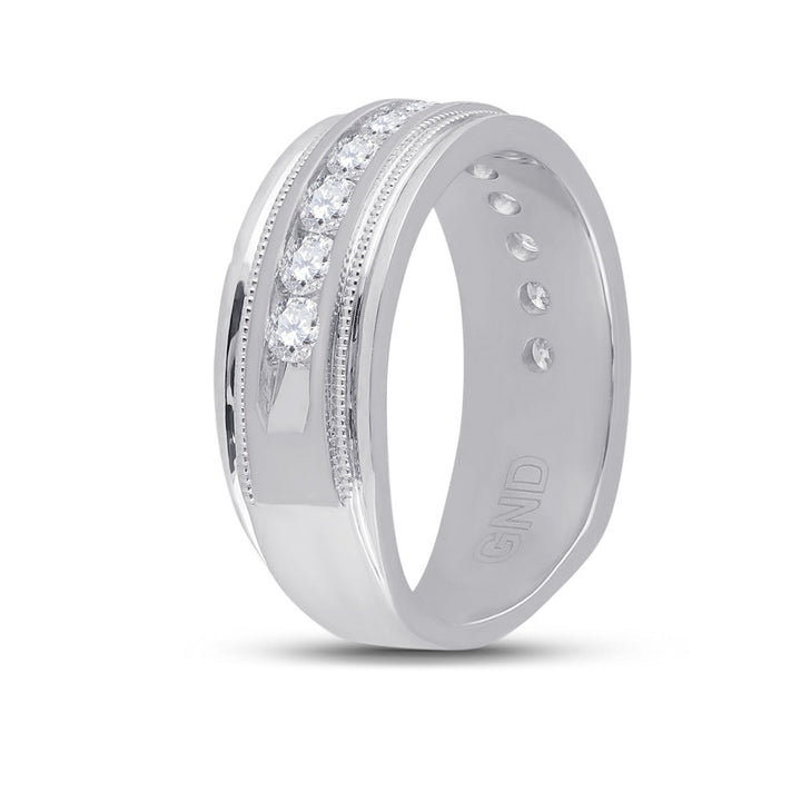 10kt White Gold Mens Round Diamond Wedding Milgrain Channel Set Band Ring 1.00 Cttw 10 Daisy Joyeria