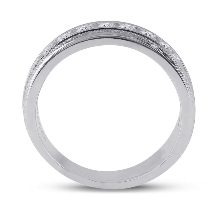 10kt White Gold Mens Round Diamond Wedding Milgrain Channel Set Band Ring 1.00 Cttw 10 Daisy Joyeria
