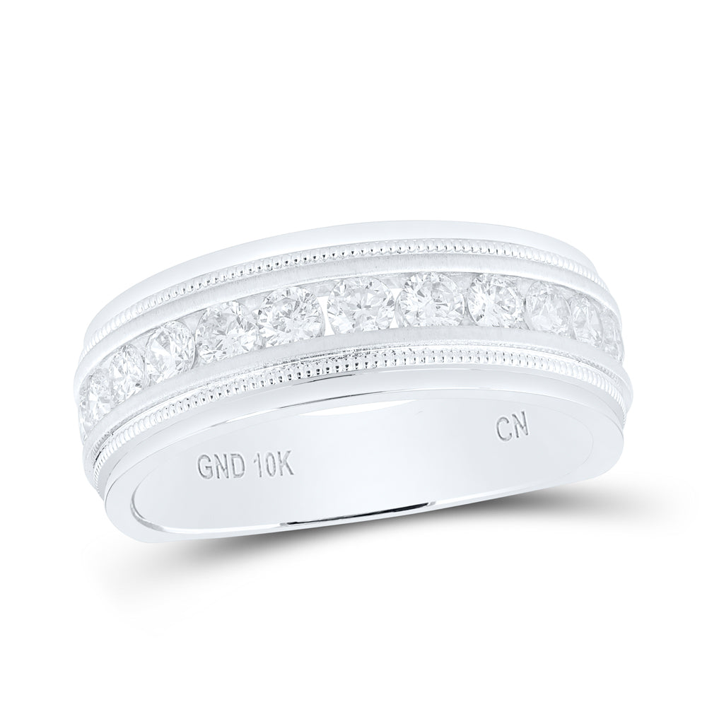 10kt White Gold Mens Round Diamond Wedding Milgrain Channel Set Band Ring 1.00 Cttw 10 Daisy Joyeria