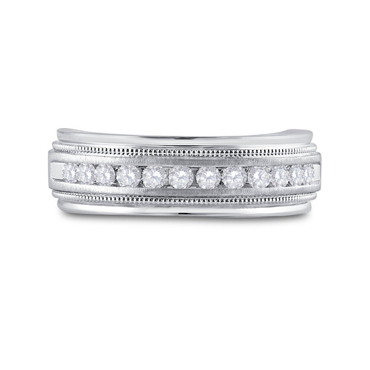 10kt White Gold Mens Round Channel-set Diamond Milgrain Edge Wedding Band Ring 1/2 Cttw 10 Daisy Joyeria