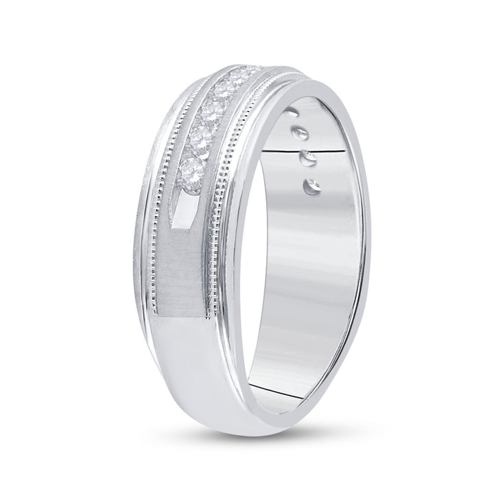 10kt White Gold Mens Round Channel-set Diamond Milgrain Edge Wedding Band Ring 1/2 Cttw 10 Daisy Joyeria