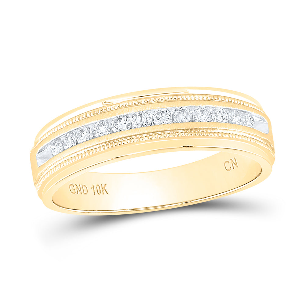 10kt Yellow Gold Mens Machine Set Round Diamond Wedding Channel Band Ring 1/4 Cttw 10 Daisy Joyeria
