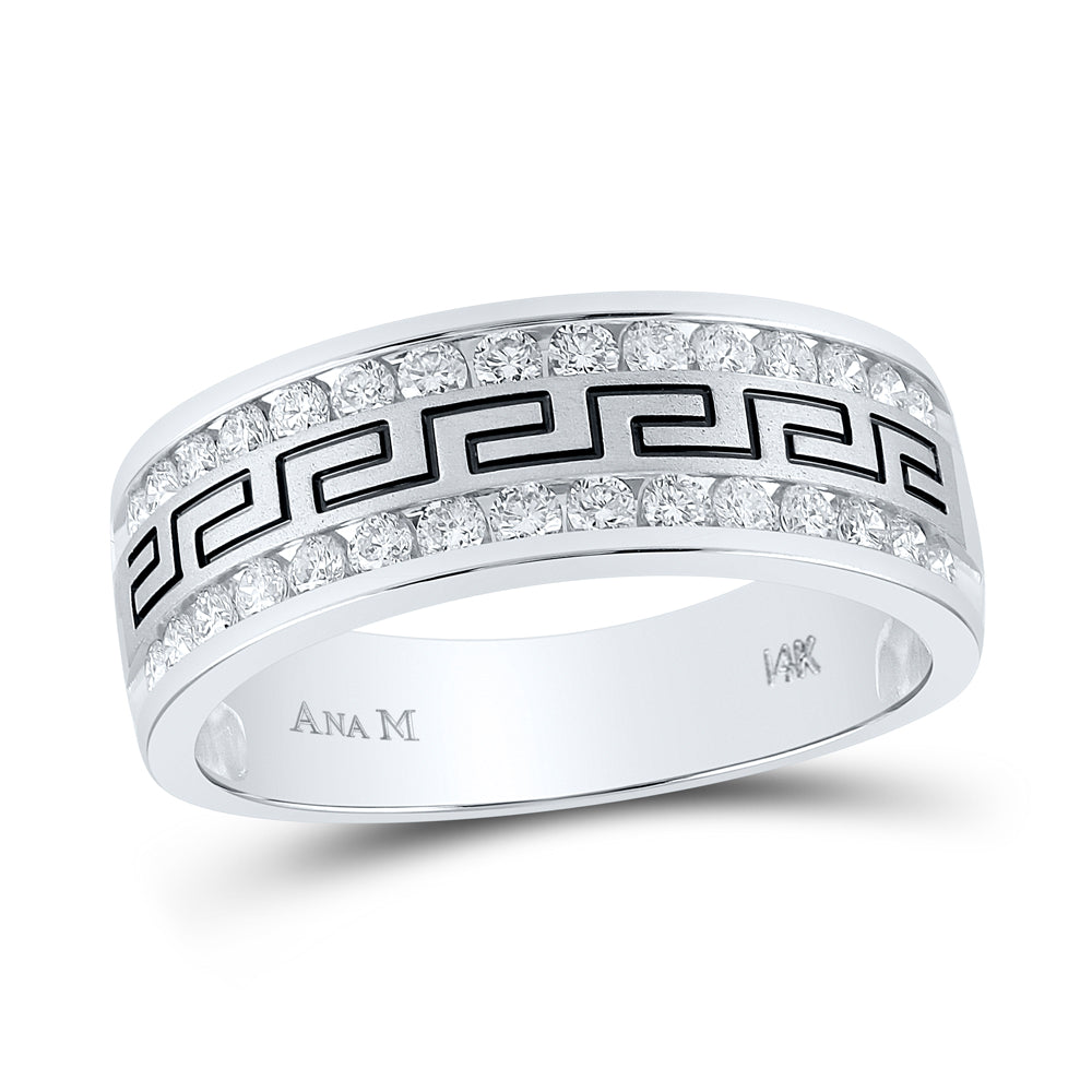 14k White Gold Mens Round Diamond Grecco Wedding Anniversary Band 3/4 Cttw 10 Daisy Joyeria