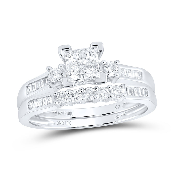 10kt White Gold Womens Princess Diamond Bridal Wedding Engagement Ring Band Set 1/2 Cttw 7 Daisy Joyeria