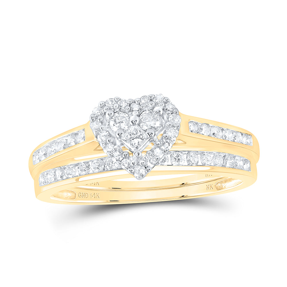 14kt Yellow Gold Womens Diamond Heart Bridal Wedding Engagement Ring Band Set 1/2 Cttw 7 Daisy Joyeria