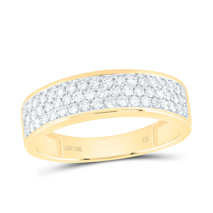 10kt Yellow Gold Womens Round Diamond 3 Row Band Ring 1/2 Cttw 7 Daisy Joyeria