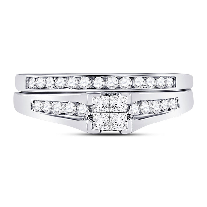 10kt White Gold Womens Princess Diamond Bridal Wedding Engagement Ring Band Set 1/2 Cttw 7 Daisy Joyeria