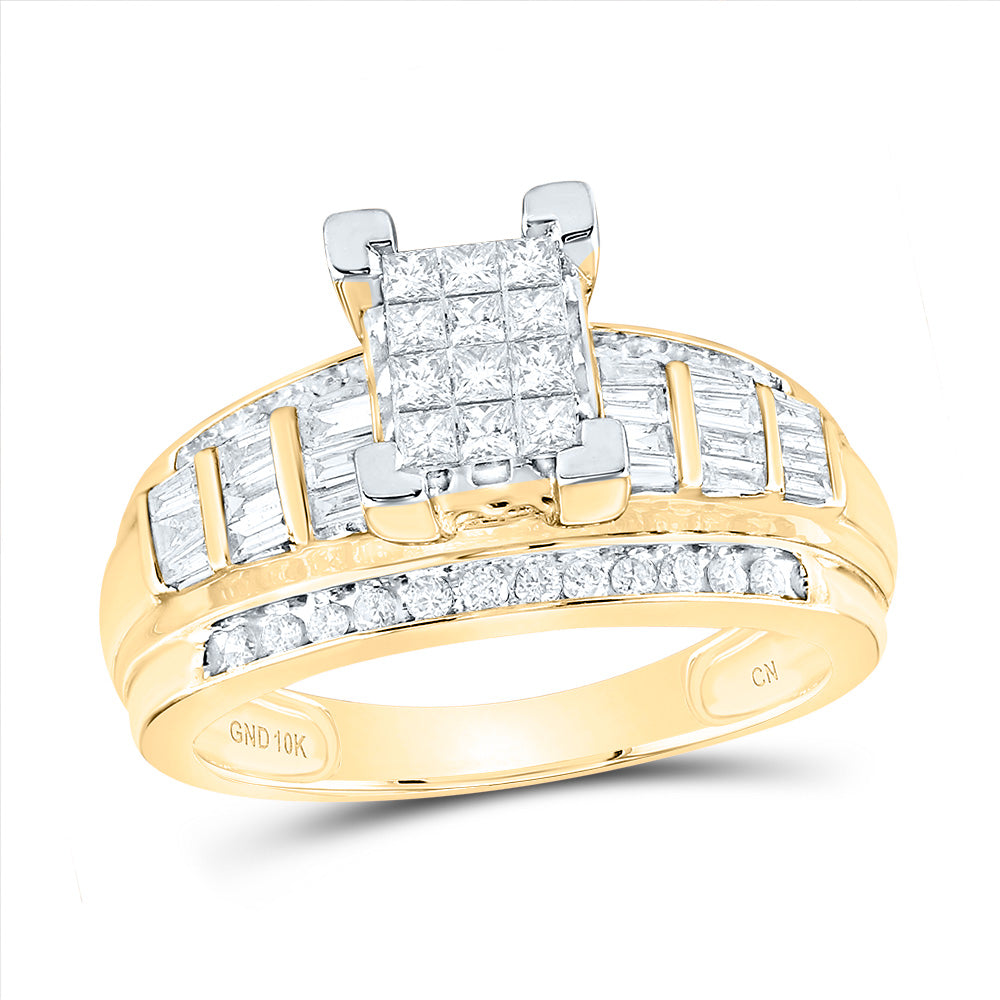 10kt Yellow Gold Womens Princess Diamond Cindy's Dream Cluster Bridal Wedding Engagement Ring 7/8 Cttw - Size 5 5 Daisy Joyeria