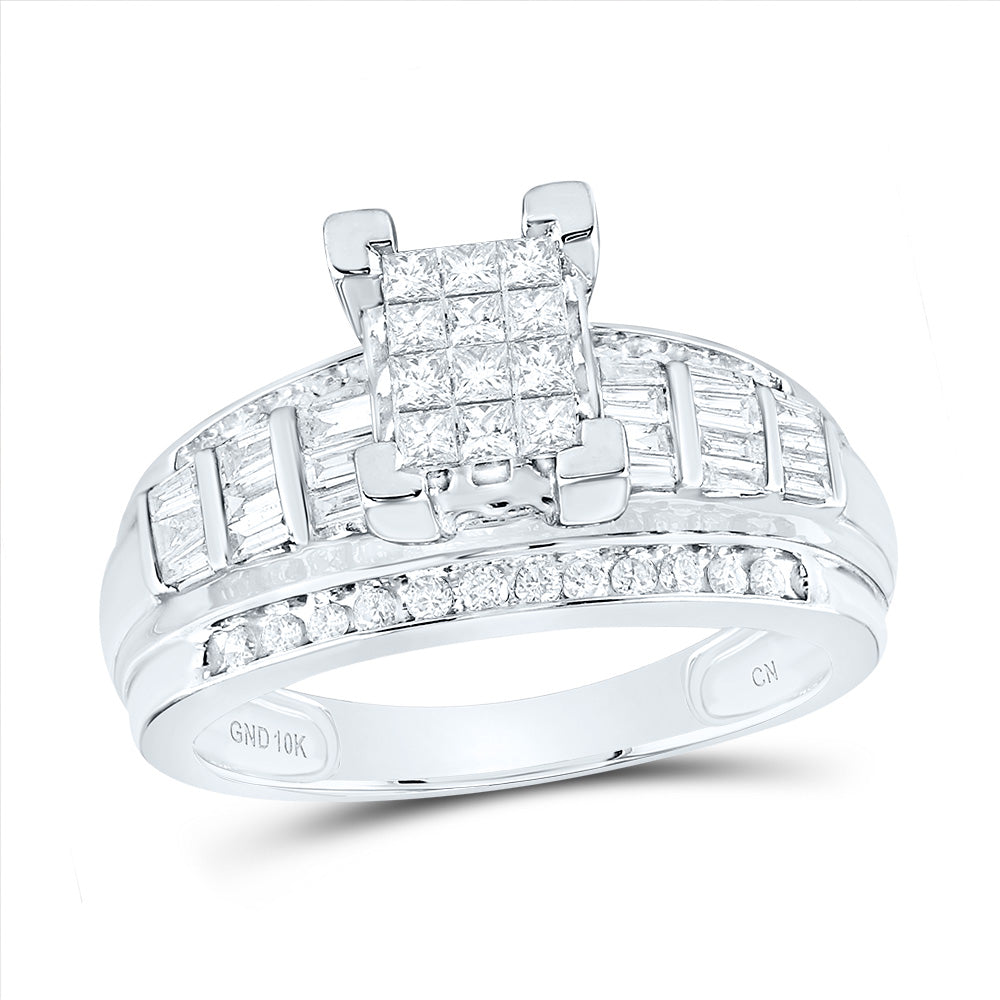 10kt White Gold Womens Princess Diamond Cindy's Dream Cluster Bridal Wedding Engagement Ring 7/8 Cttw - Size 10 10 Daisy Joyeria