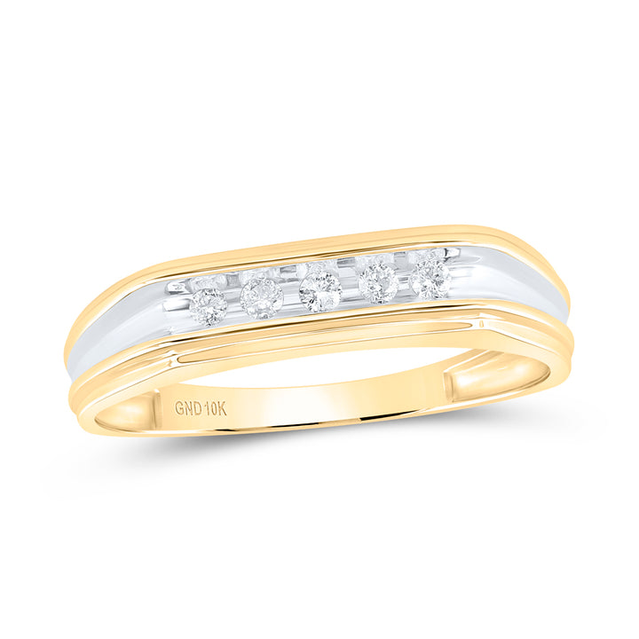 10kt Yellow Gold Mens Round Diamond Single Row Two-tone Wedding Band Ring 1/8 Cttw 10 Daisy Joyeria
