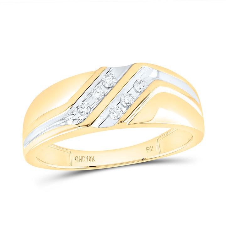 10kt Two-tone Gold Mens Round Diamond Wedding Band Ring 1/8 Cttw 10 Daisy Joyeria