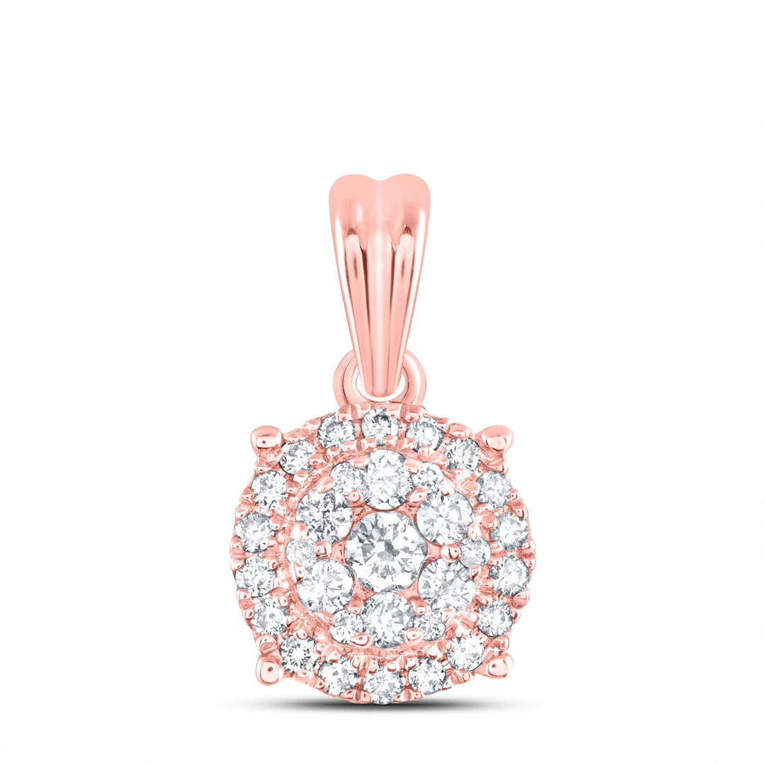 14kt Rose Gold Womens Round Diamond Halo Cluster Pendant 1/4 Cttw Daisy Joyeria