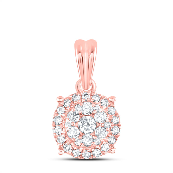 14kt Rose Gold Womens Round Diamond Halo Cluster Pendant 1/4 Cttw Daisy Joyeria