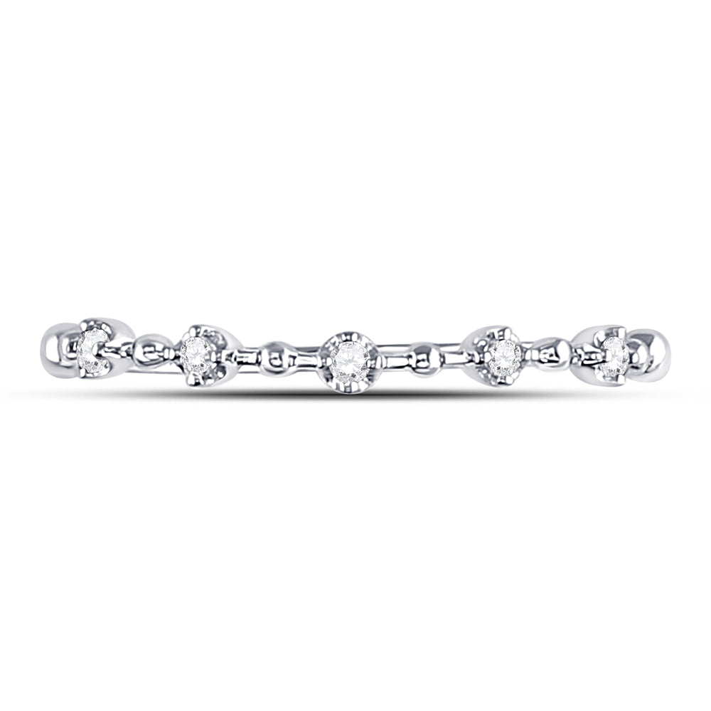 10kt White Gold Womens Round Diamond Bead Dot Stackable Ring 1/20 Cttw 7 Daisy Joyeria
