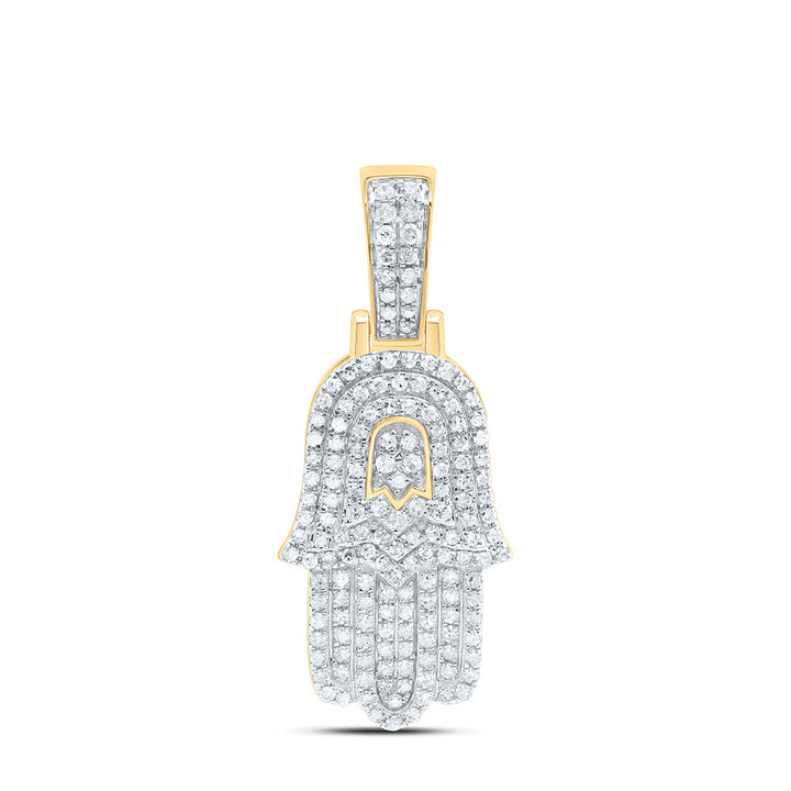 10kt Yellow Gold Mens Round Diamond Hamsa Charm Pendant 1/2 Cttw Daisy Joyeria