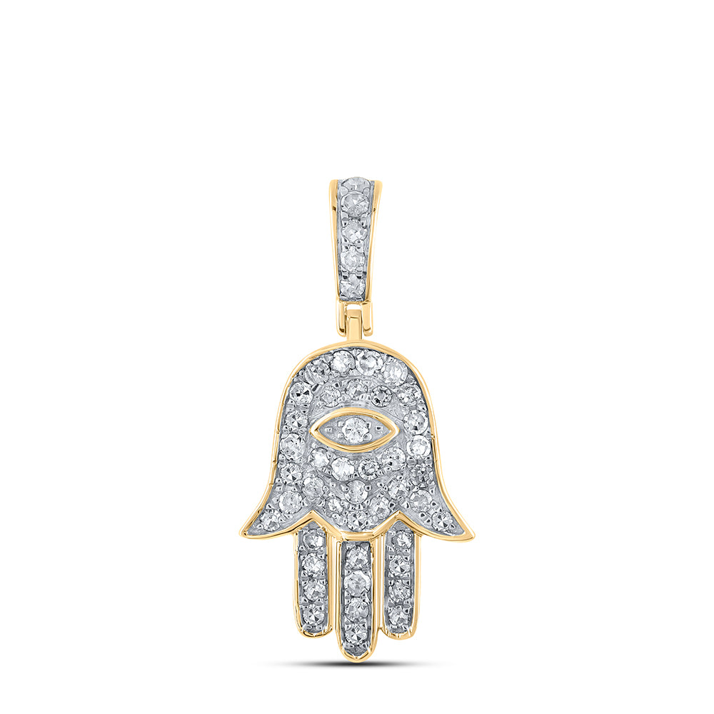 10kt Yellow Gold Mens Round Diamond Hamsa Eye Fatima Charm Pendant 1/4 Cttw Daisy Joyeria