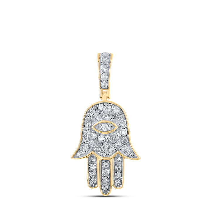 10kt Yellow Gold Mens Round Diamond Hamsa Eye Fatima Charm Pendant 1/4 Cttw Daisy Joyeria