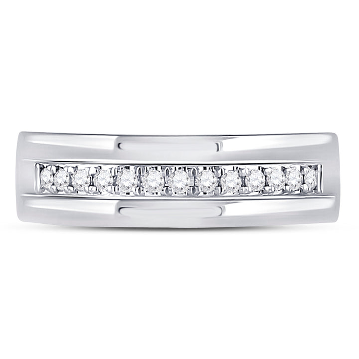 14kt White Gold Mens Machine Set Round Diamond Wedding Band Ring 1/5 Cttw 10 Daisy Joyeria