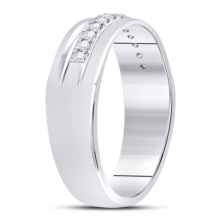 14kt White Gold Mens Machine Set Round Diamond Wedding Band Ring 1/5 Cttw 10 Daisy Joyeria
