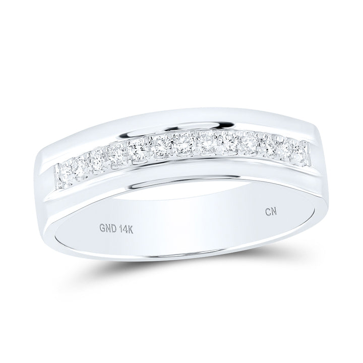 14kt White Gold Mens Machine Set Round Diamond Wedding Band Ring 1/5 Cttw 10 Daisy Joyeria