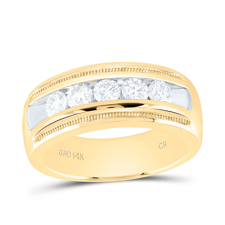 14kt Yellow Gold Mens Round Diamond Single Row Textured Wedding Band Ring 1.00 Cttw 10 Daisy Joyeria
