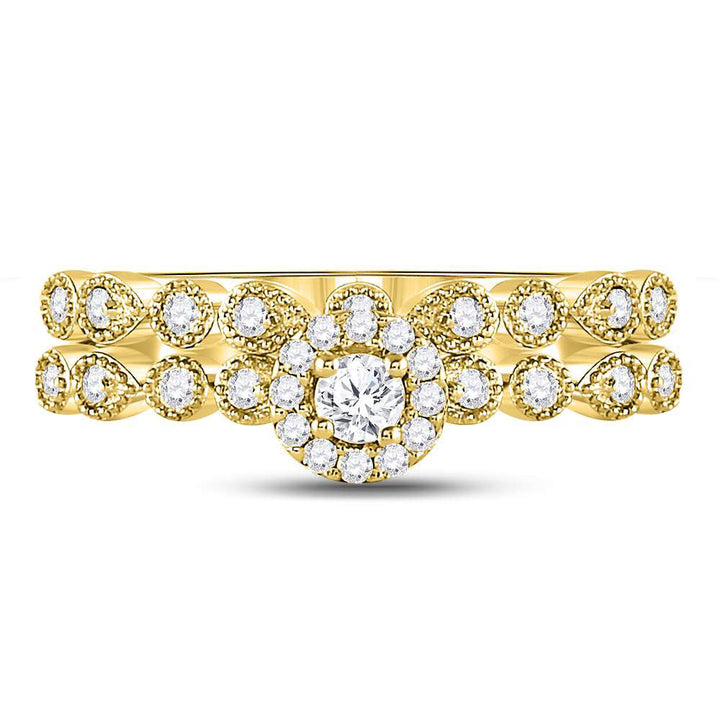 10kt Yellow Gold Womens Round Diamond Stackable Bridal Wedding Engagement Ring Band Set 1/3 Cttw 7 Daisy Joyeria