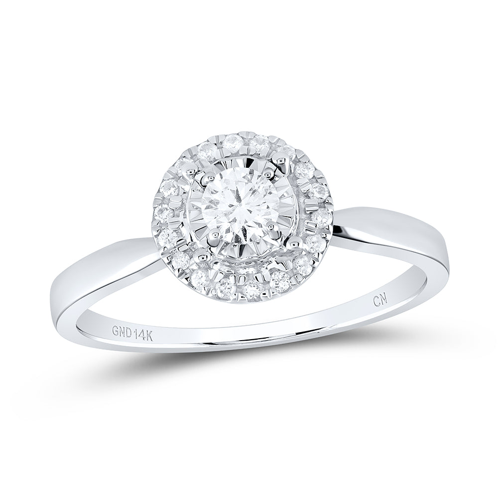 14kt White Gold Womens Round Diamond Halo Bridal Wedding Engagement Ring 1/3 Cttw (Certified) 7 Daisy Joyeria