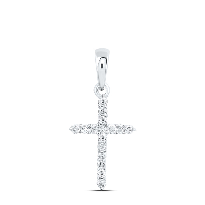 10kt White Gold Womens Round Diamond Religious Cross Pendant 1/6 Cttw Daisy Joyeria