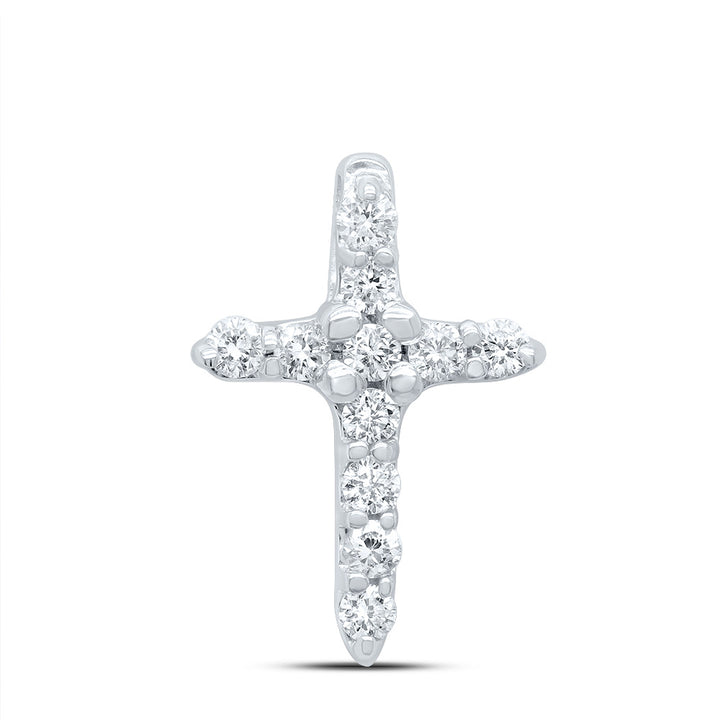 10kt White Gold Womens Round Diamond Classic Cross Pendant 1/10 Cttw Daisy Joyeria