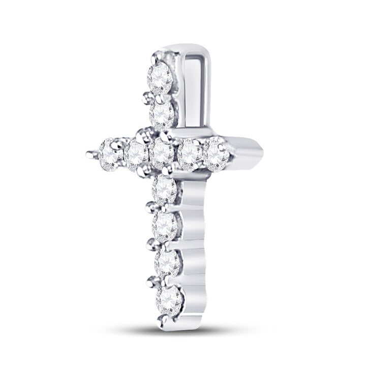 10kt White Gold Womens Round Diamond Classic Cross Pendant 1/10 Cttw Daisy Joyeria