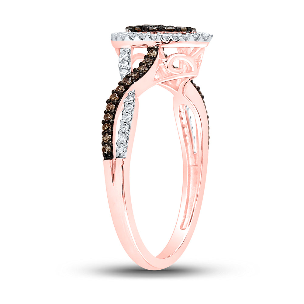 10kt Rose Gold Womens Round Brown Diamond Fashion Pear Cluster Ring 1/3 Cttw 7 Daisy Joyeria