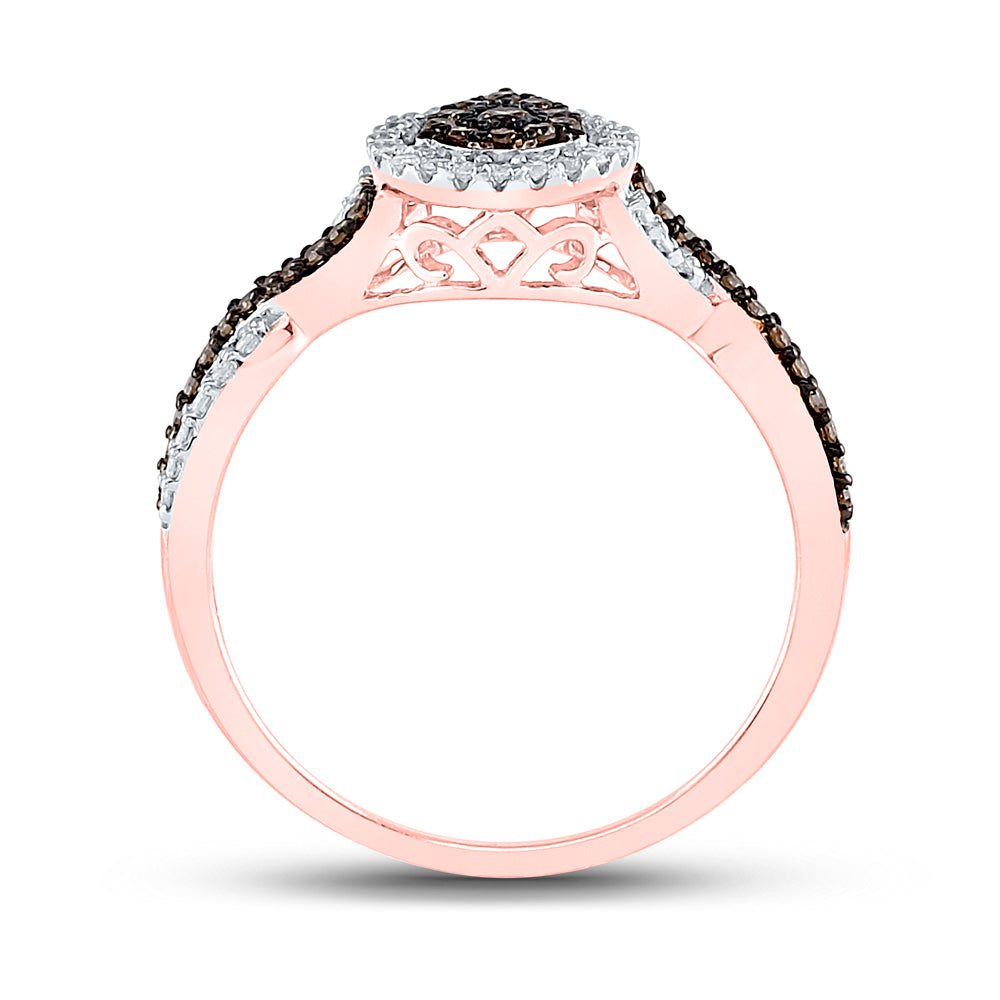 10kt Rose Gold Womens Round Brown Diamond Fashion Pear Cluster Ring 1/3 Cttw 7 Daisy Joyeria