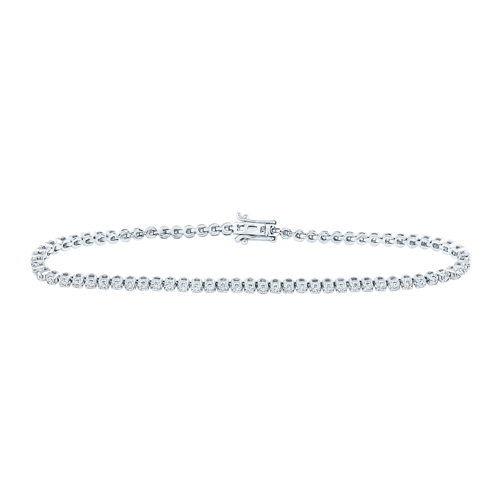 10kt White Gold Womens Round Diamond Classic Tennis Bracelet 1.00 Cttw Daisy Joyeria