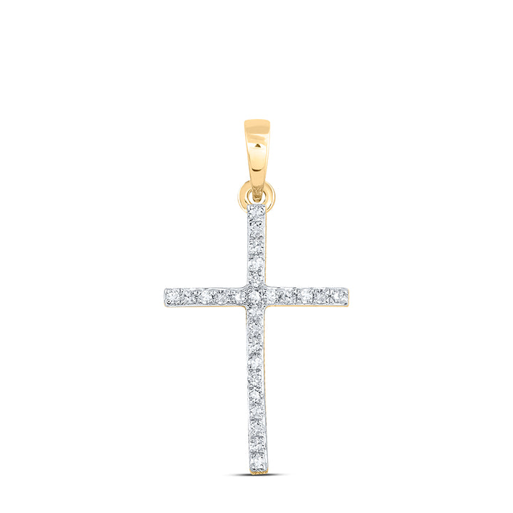10kt Yellow Gold Womens Round Diamond Religious Cross Pendant 1/6 Cttw Daisy Joyeria