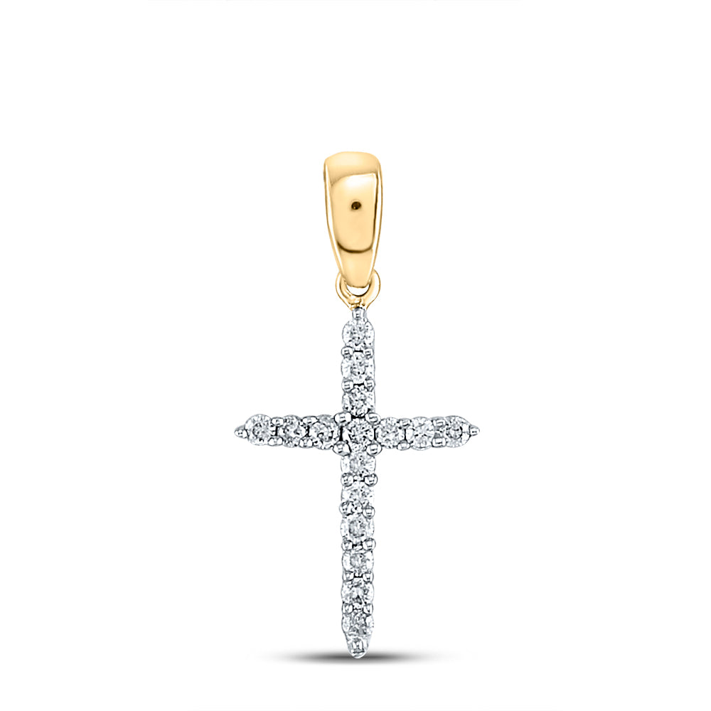 10kt Yellow Gold Womens Round Diamond Religious Cross Pendant 1/8 Cttw Daisy Joyeria