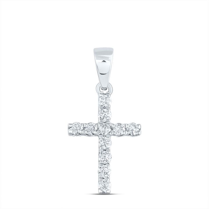 14kt White Gold Womens Round Diamond Faith Cross Pendant 1/5 Cttw Daisy Joyeria