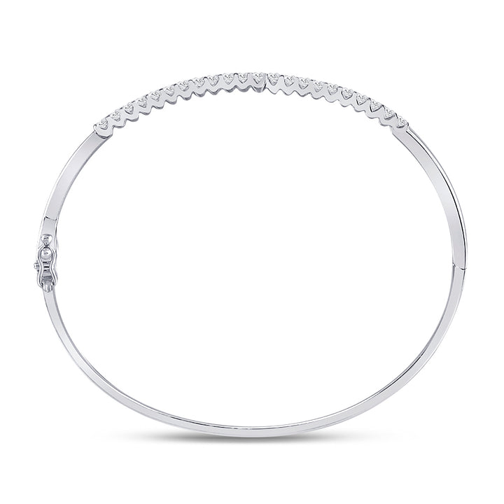14kt White Gold Womens Round Diamond Bypass Bangle Bracelet 1.00 Cttw Daisy Joyeria