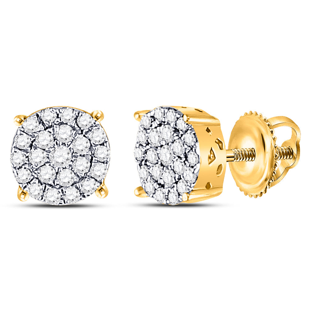 14kt Yellow Gold Womens Round Diamond Fashion Cluster Earrings 1/4 Cttw Daisy Joyeria