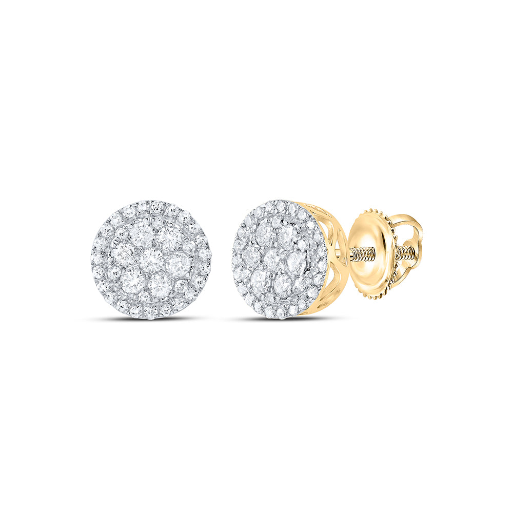 10kt Yellow Gold Womens Round Diamond Fashion Cluster Earrings 1/2 Cttw Daisy Joyeria