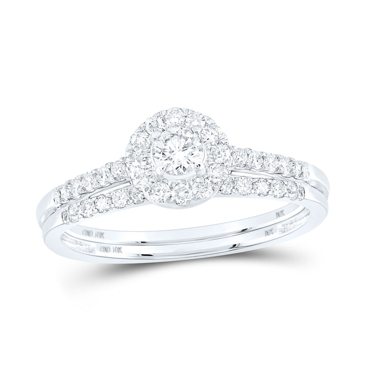 10kt White Gold Womens Round Diamond Bridal Wedding Engagement Ring Band Set 1/2 Cttw 7 Daisy Joyeria