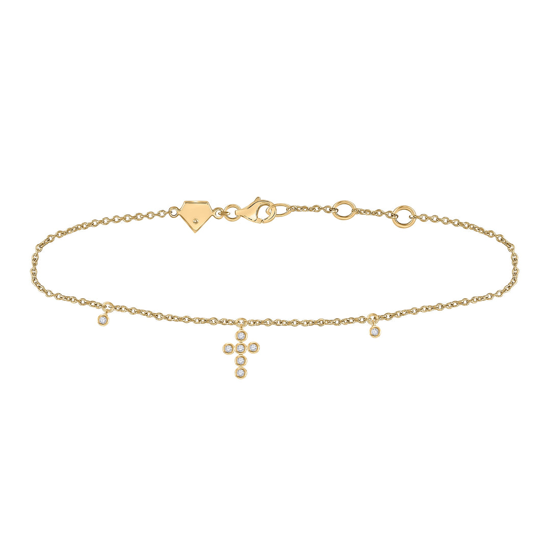 Sterling Silver Womens Round Diamond Dangle Cross Bracelet 1/10 Cttw Daisy Joyeria