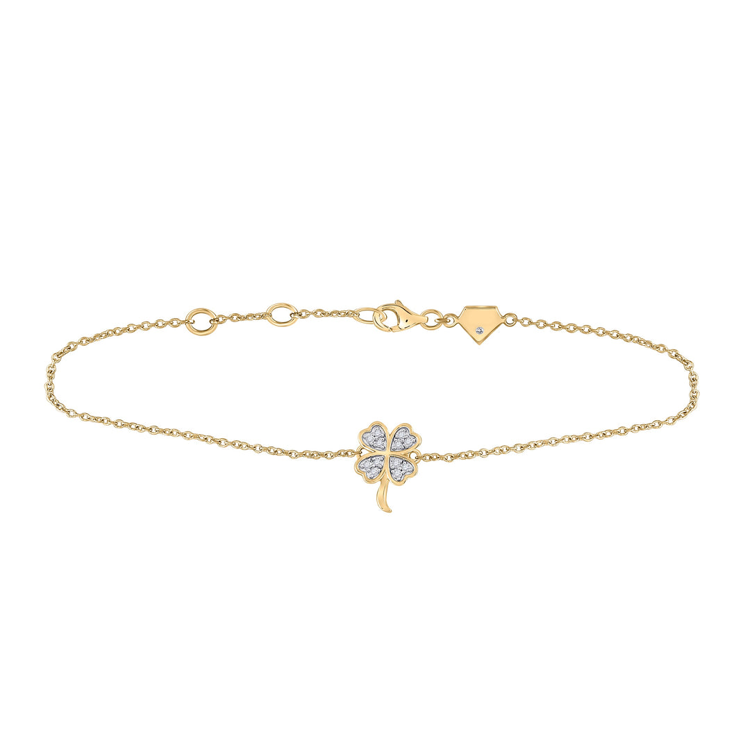 Sterling Silver Womens Round Diamond Lucky Clover Fashion Bracelet 1/10 Cttw Daisy Joyeria
