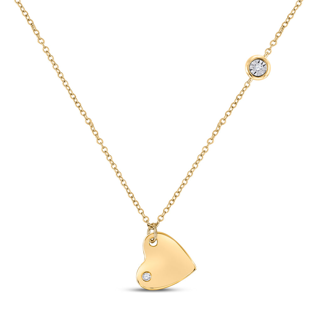 Sterling Silver Womens Round Diamond Fashion Heart Necklace 1/20 Cttw Daisy Joyeria