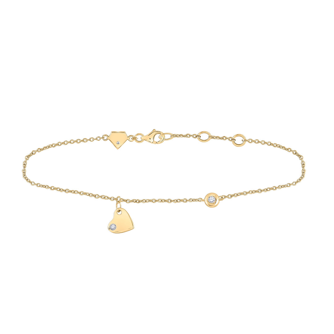 Sterling Silver Womens Round Diamond Fashion Heart Bracelet 1/20 Cttw Daisy Joyeria