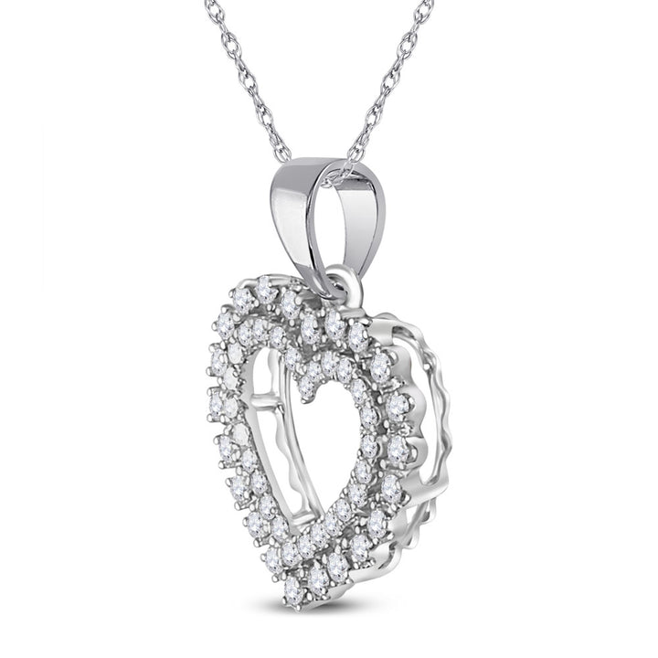 14kt White Gold Womens Round Diamond Double Outline Heart Pendant 3/8 Cttw Daisy Joyeria