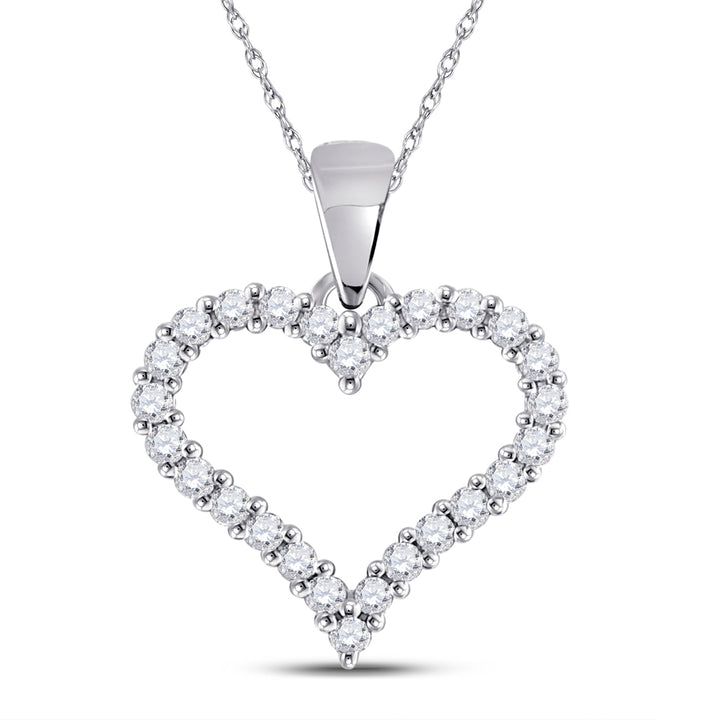 14kt White Gold Womens Round Diamond Outline Heart Pendant 1/4 Cttw Daisy Joyeria
