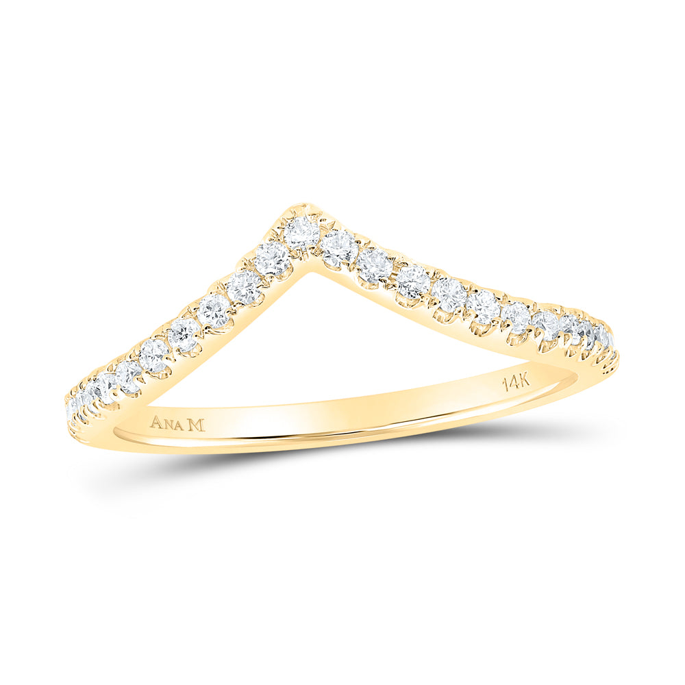 10kt Yellow Gold Womens Round Diamond Chevron Stackable Band Ring 1/5 Cttw 7 Daisy Joyeria