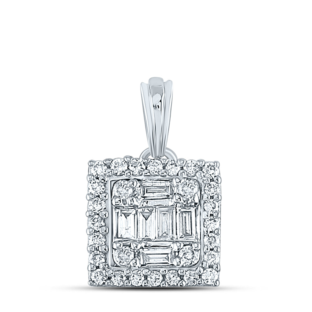 14kt White Gold Womens Baguette Diamond Square Cluster Pendant 1/4 Cttw Daisy Joyeria